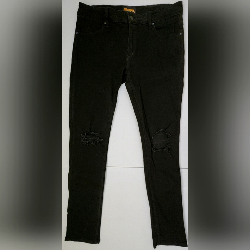 Wrangler Strangler Australian Import Skinny Stretch Jeans Distressed Black W33